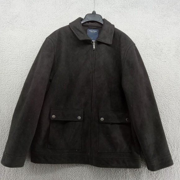 Nautica Jacket Mens Large Black Faux Suede Basic‎ Neutral Minimalist Everyday - Picture 1 of 10